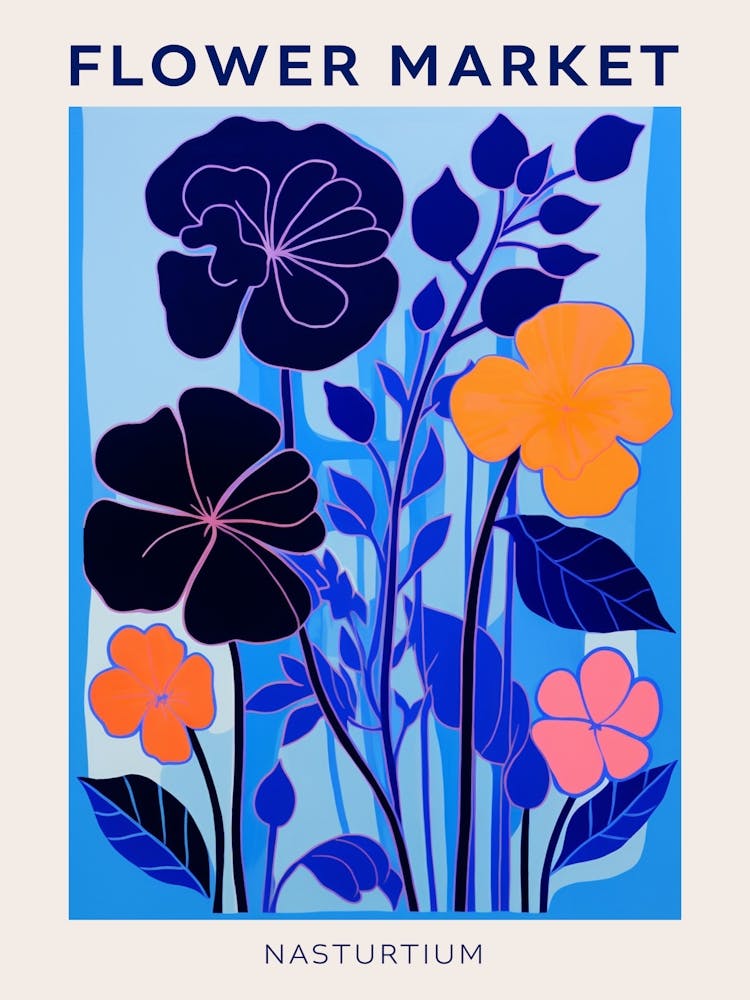 Blue Flower Market Poster Nasturtium 2
