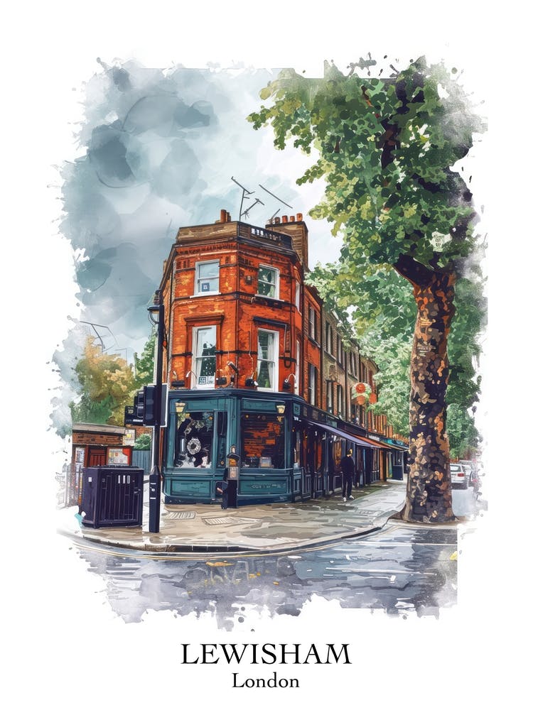 Lewisham London Borough   Street Watercolour 1 Poster