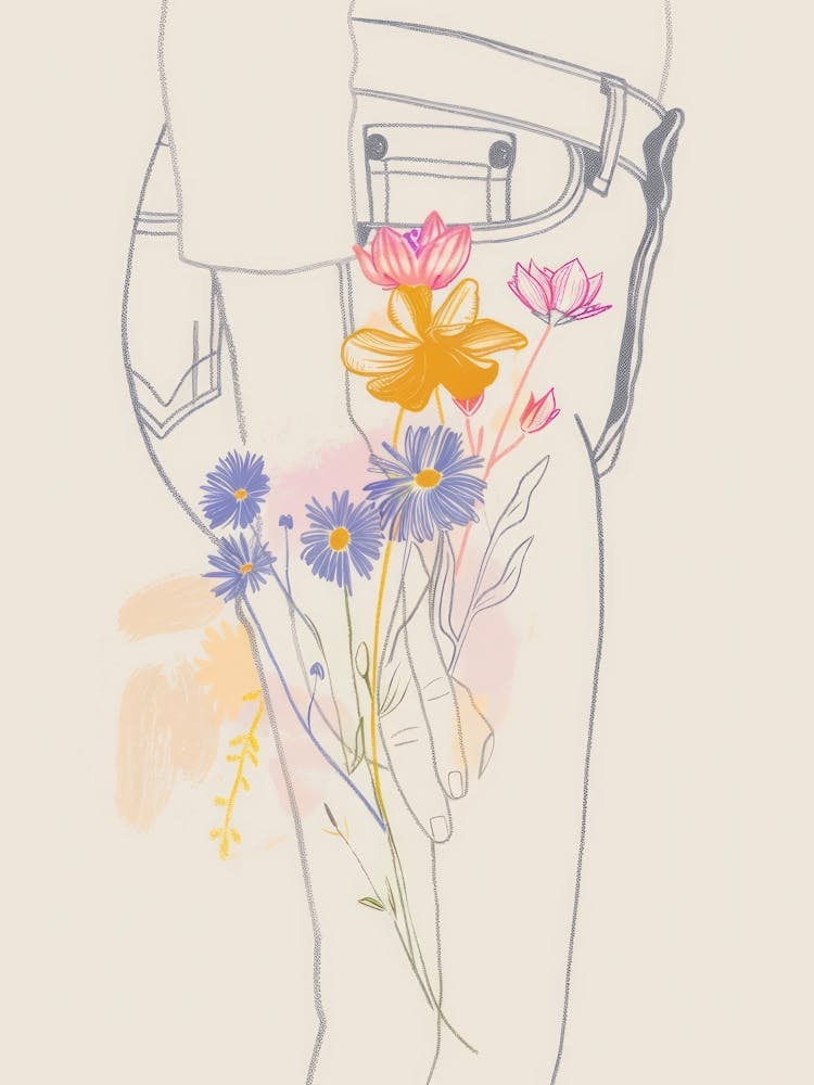 Blue Jeans Line Art Flowers 9