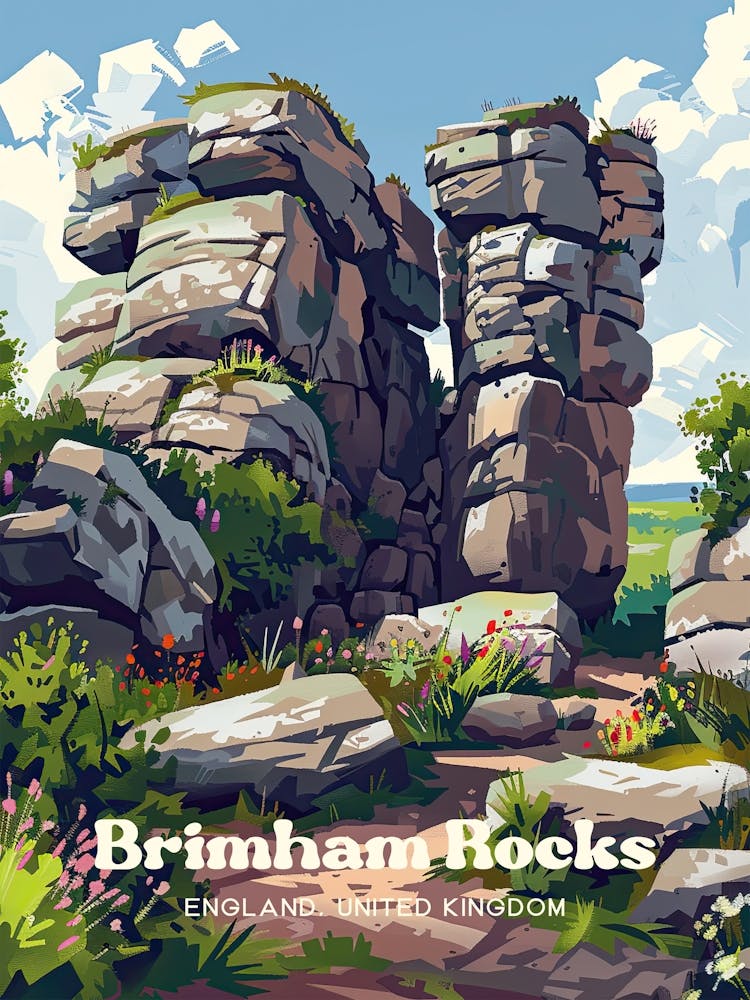 Brimham Rocks England Natural Beauty Travel Art Illustration
