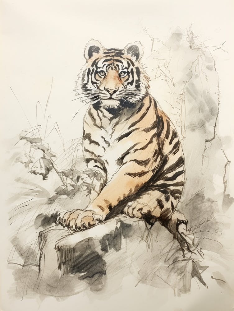 Storybook Animal Watercolour Bengal Tiger