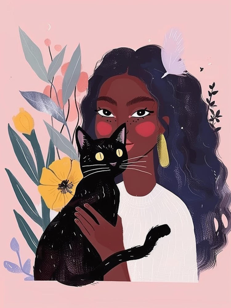 Black Girl With Cat 2