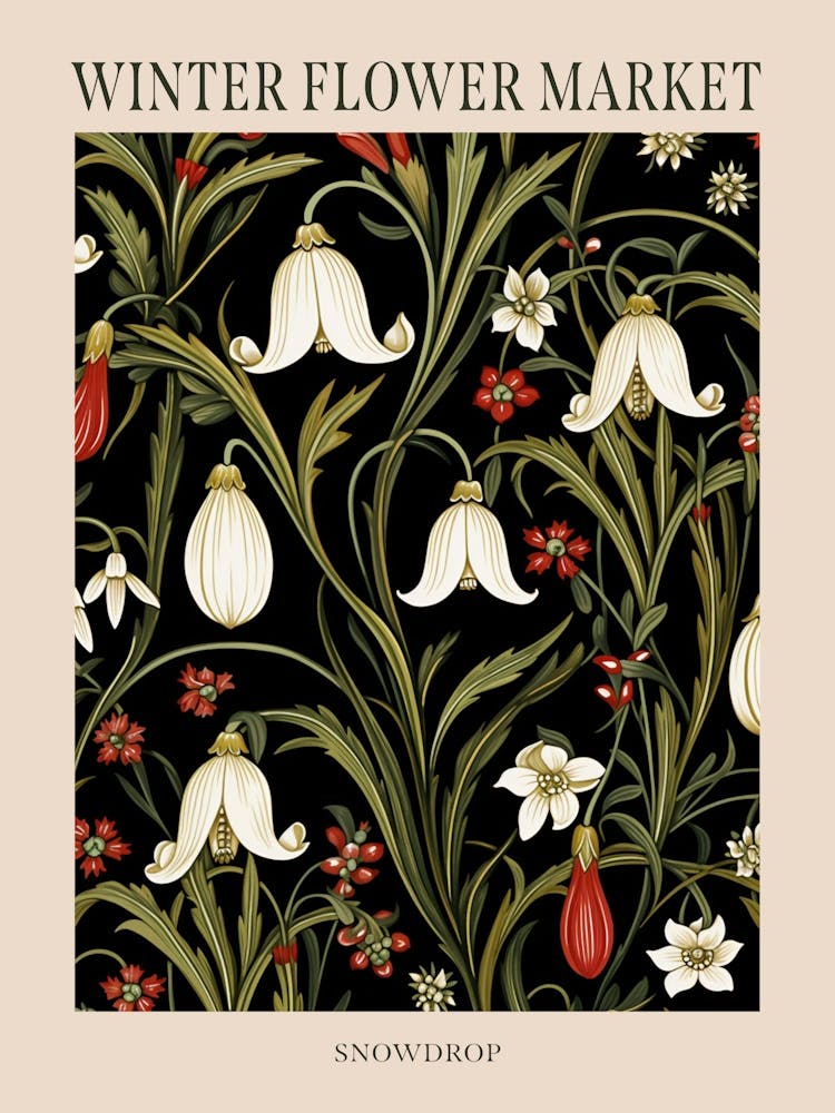 Snowdrop 3 Winter Flower Market Poster