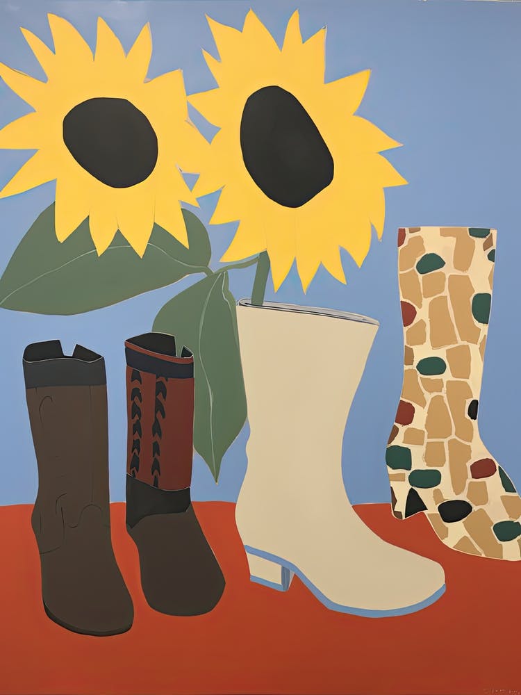 Painting Of Cowboy Boots With Flowers, Pop Art Style 9