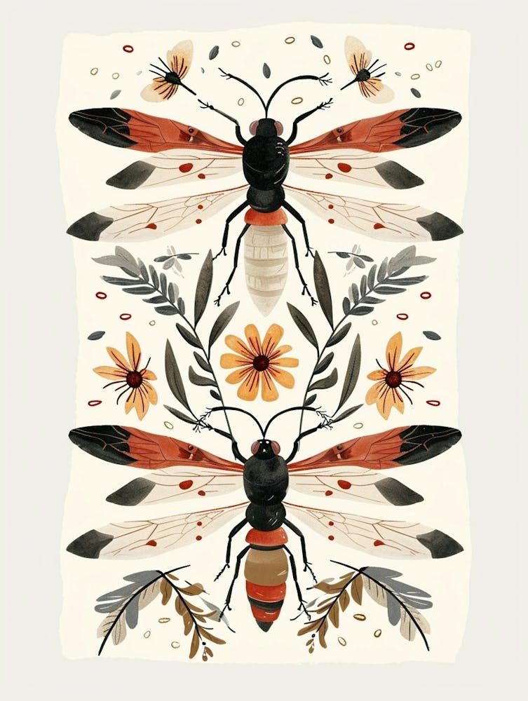 Colourful Insect Illustration Wasp 1