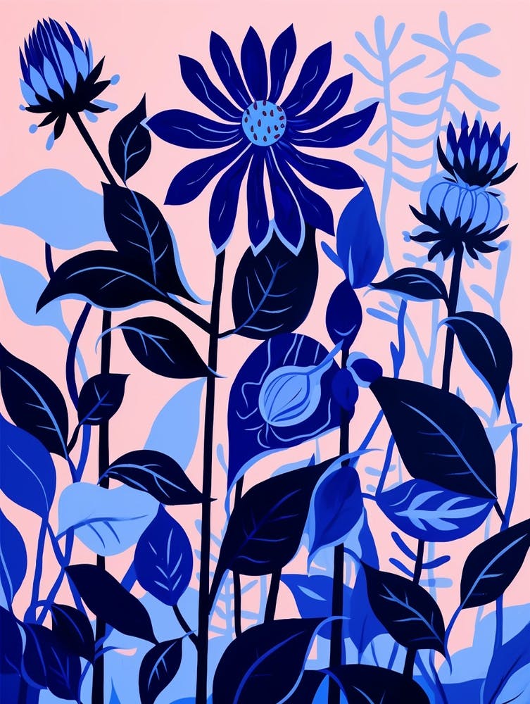 Blue Flower Illustration Bee Balm 1