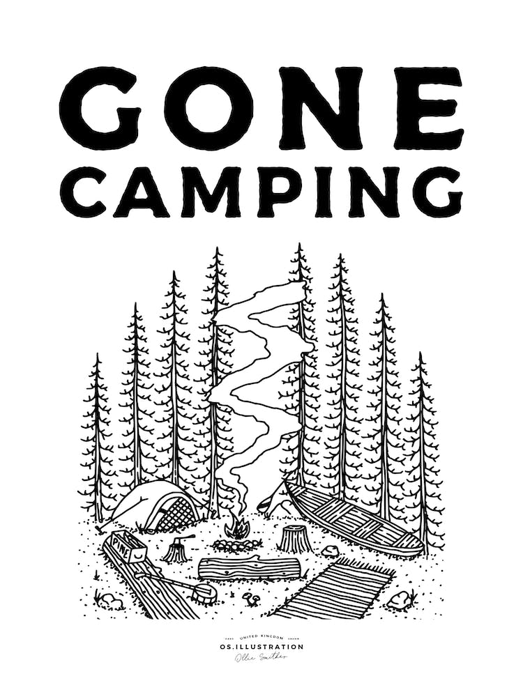 Gone Camping Fineline Illustration Poster