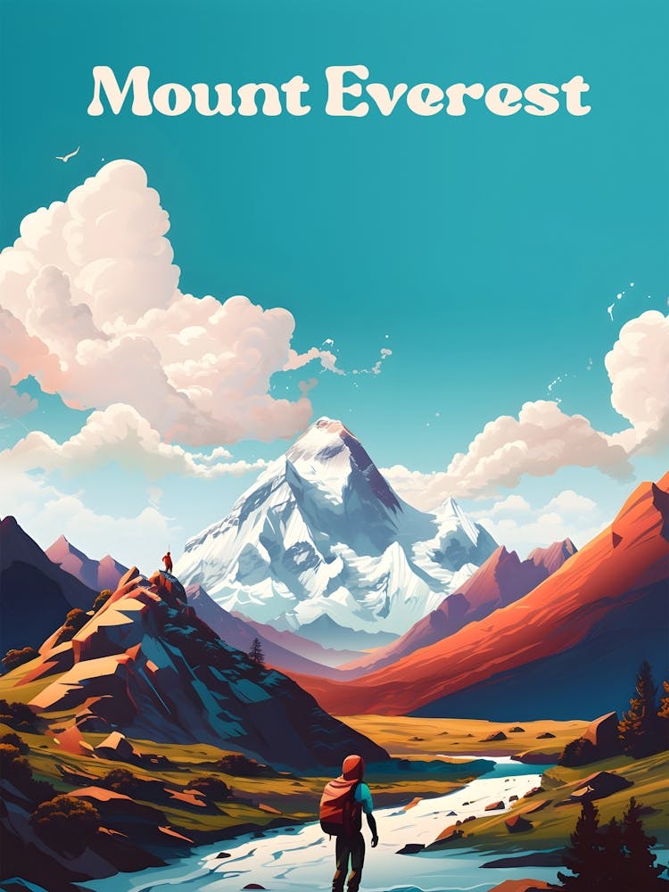 Mount Everest Climbing Modern Travel Illustration