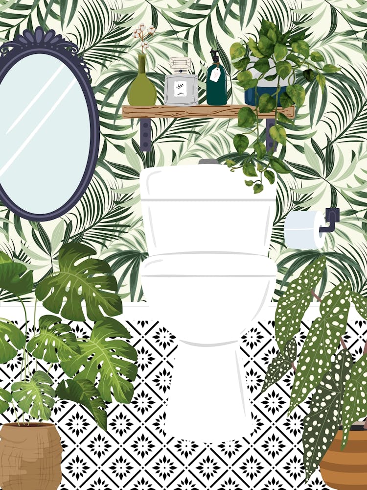 Green Botanical Toilet Bathroom