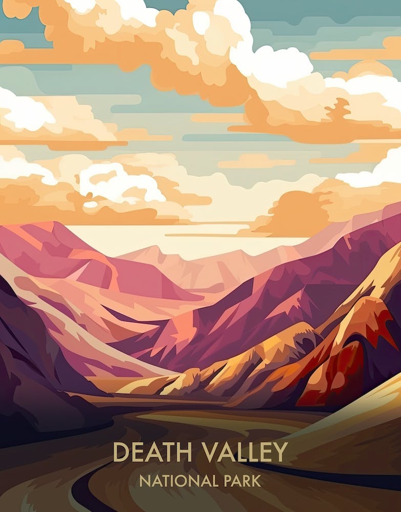 Death Valley Lake National Park Travel Poster Illustration Style 2