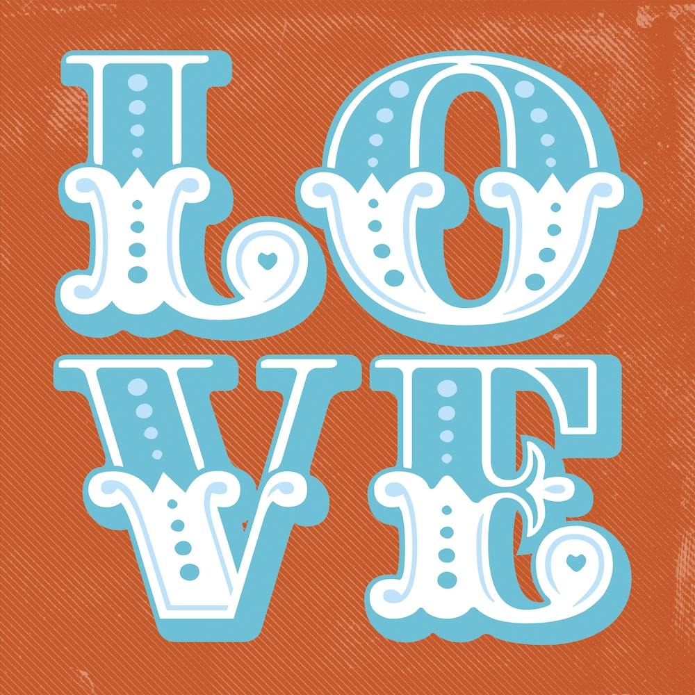 Love Carnival Style Typography Blue & Orange Square