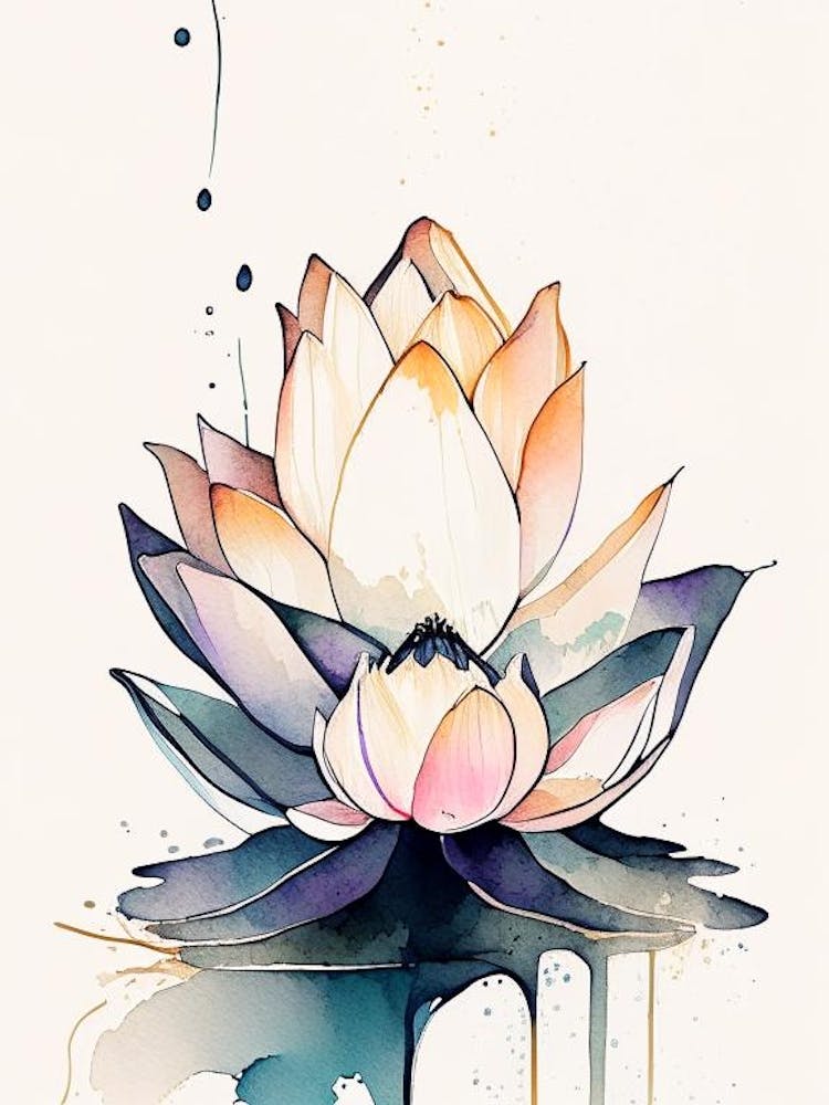 Giant Lotus Minimal Watercolour 1