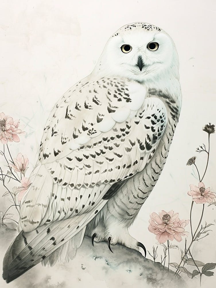 Peinture Japonaise Harfang des neiges 2