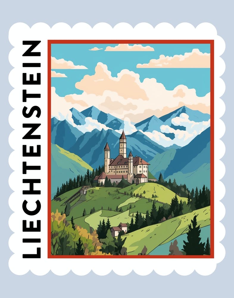 Liechtenstein Travel Stamp Poster