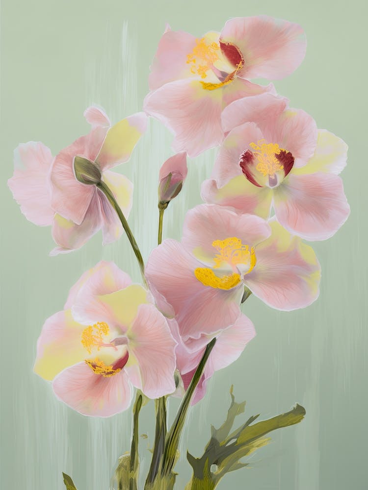 Orchids Flowers Acrylic Painting In Pastel Colours 12