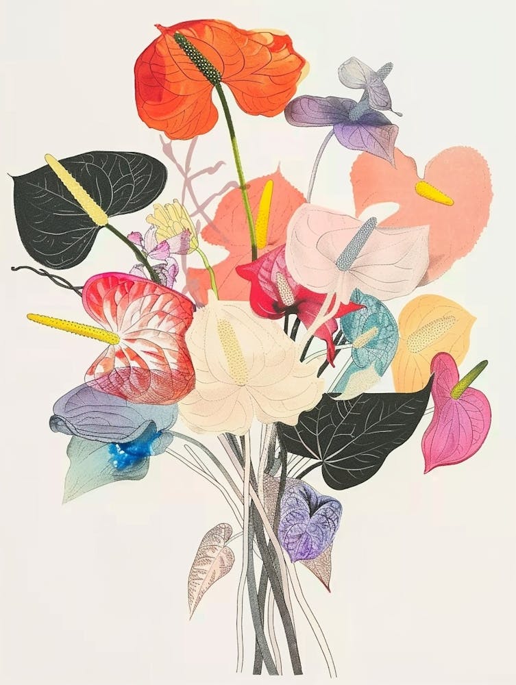 Flamingoblume 2 Collage Blumenstrauß