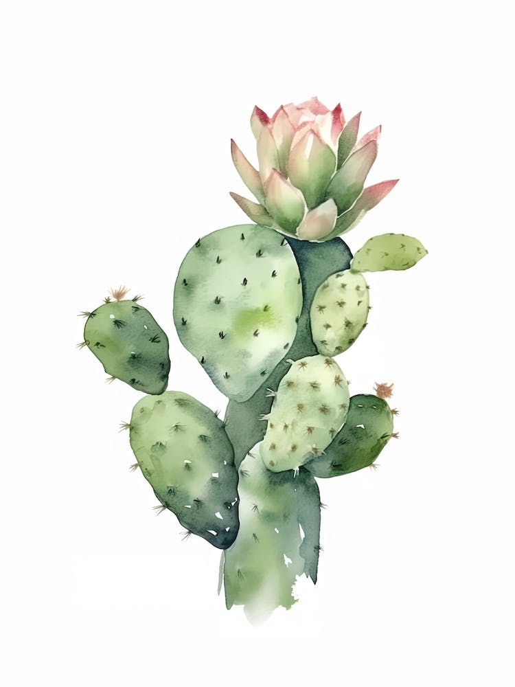 Nopal Cactus Watercolour Drawing 1