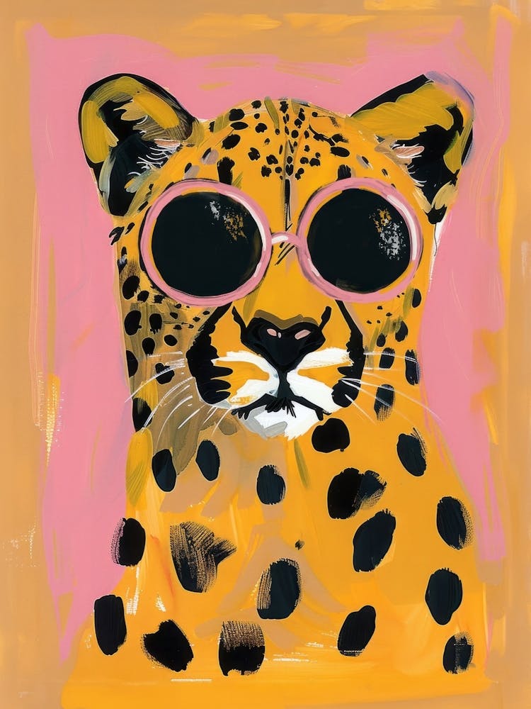 Leopard In Sunglasses. Gouache Portrait