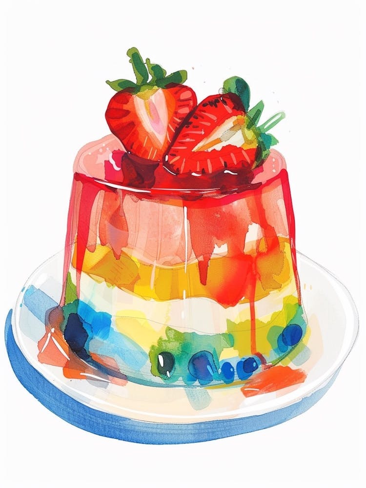 Strawberry On Top Of Jelly Watercolour