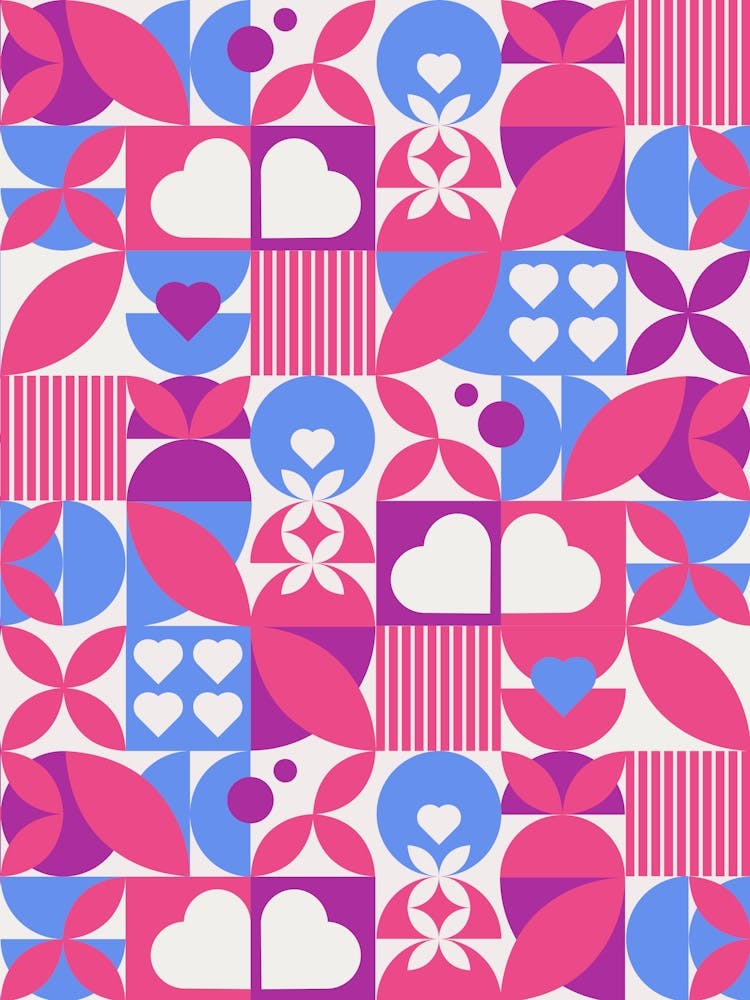 St. Valentines Day geometric neon synthwave pattern (red and blue) - abstract poster 1