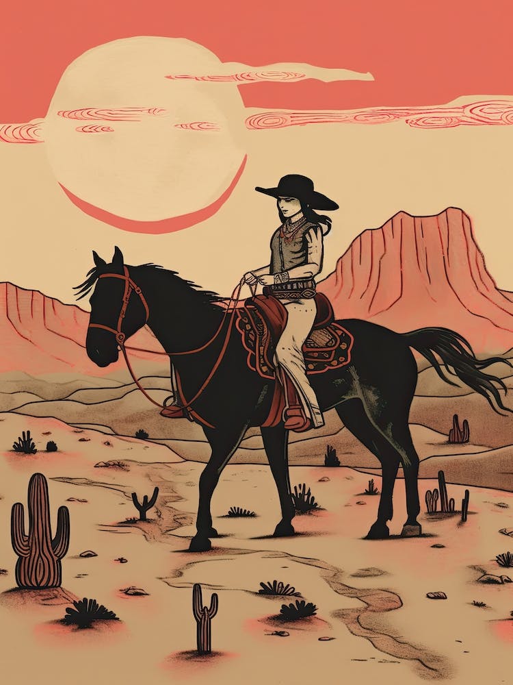 Cowgirl Riding A Horse In The Desert 2