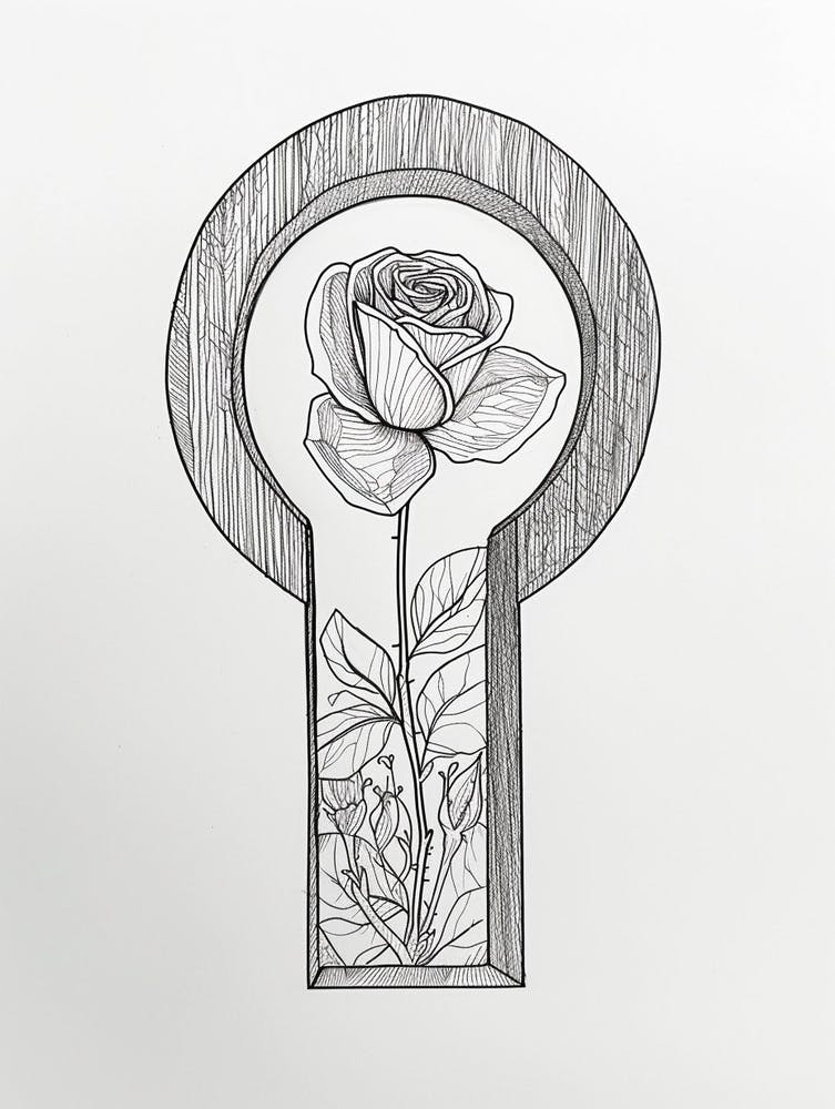 English Rose Key Line Drawing 4