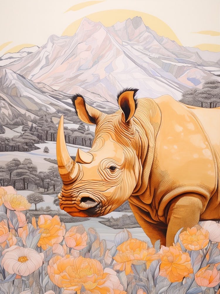 Nashorn mit Blumen & Pflanzen 11