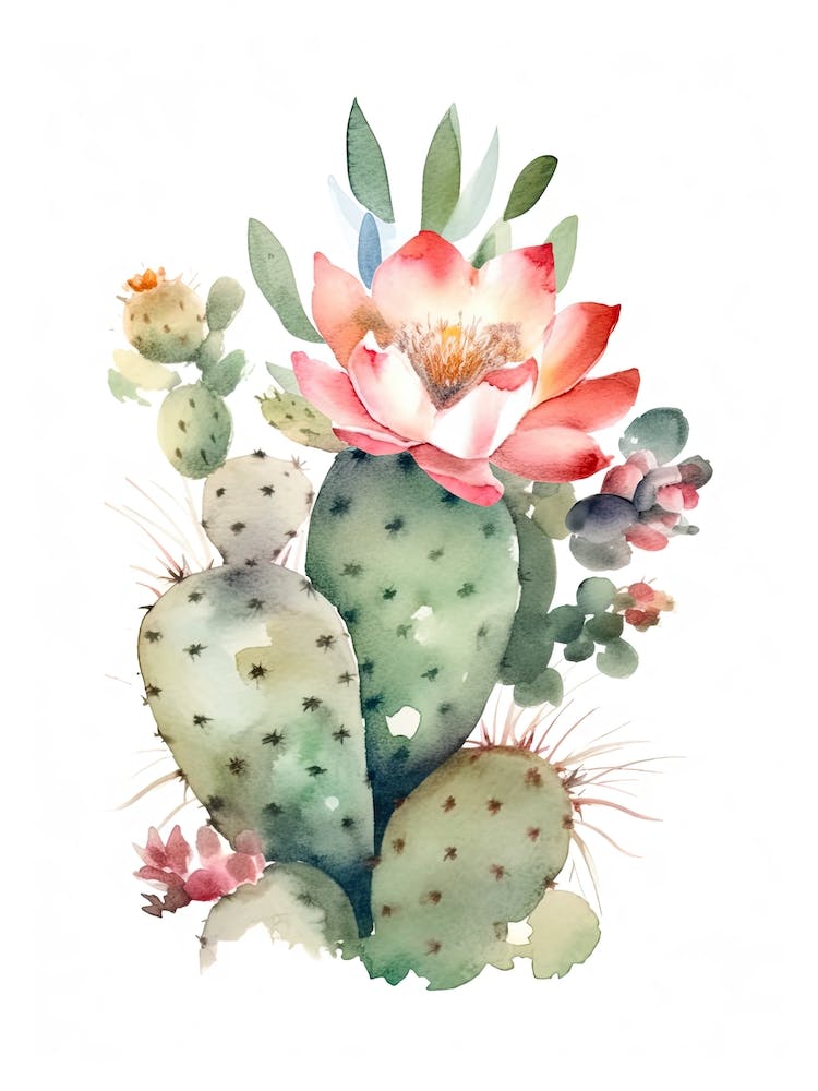 Strawberry Cactus Watercolour Drawing 2