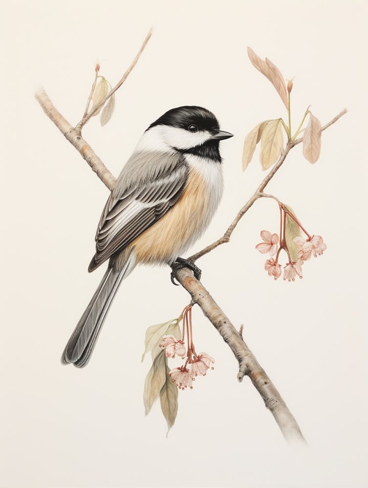 Vintage Bird Drawing Carolina Chickadee 3