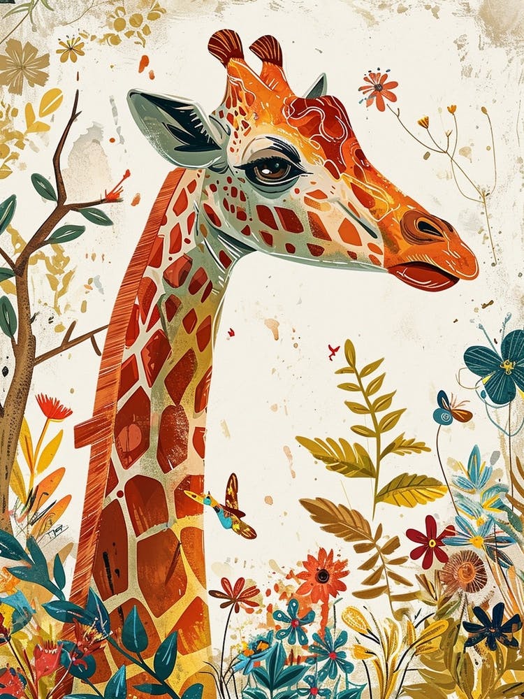 Sweet Patterned Illustration Of A Giraffe