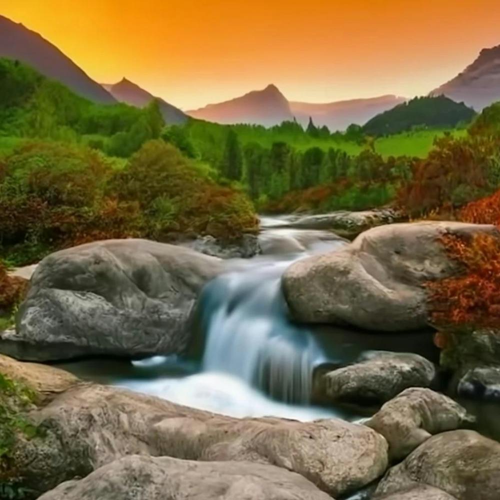 Waterfall In The Mountains