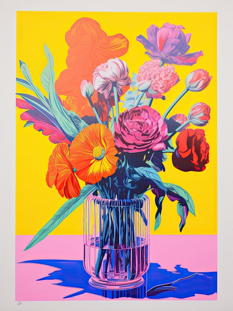 Colourful Flower Still Life Risograph Style 2