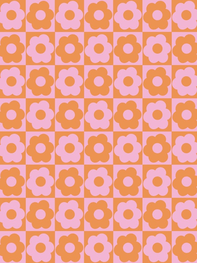 Floral Checker Orange Pink