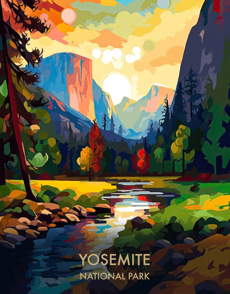 Yosemite National Park Travel Poster Illustration Style 3