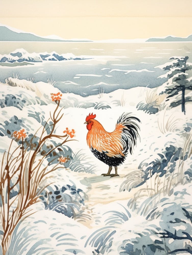 Winter Bird Painting Rooster 2