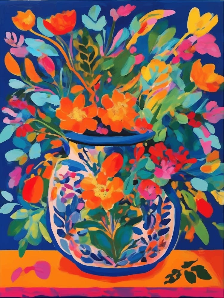 Flowers In A Vase Colorful Botanical Art