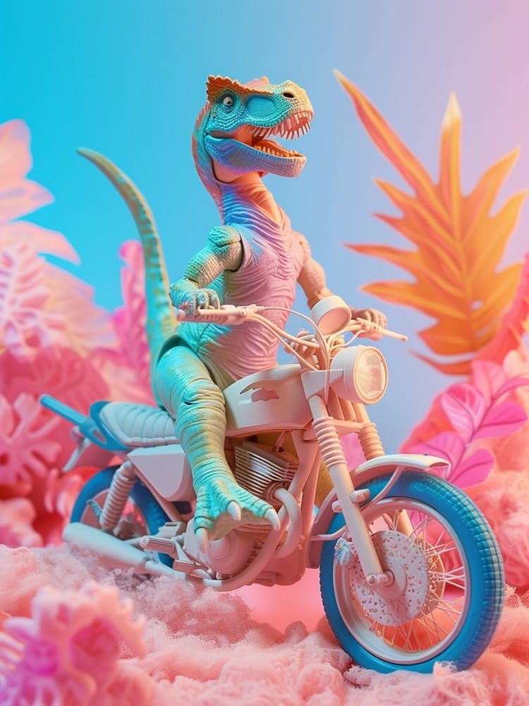 Pastel Toy Dinosaur On A Moped 2
