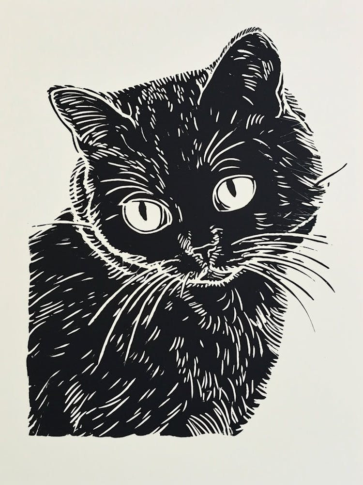 Scottish Fold Cat Linocut Blockprint 7