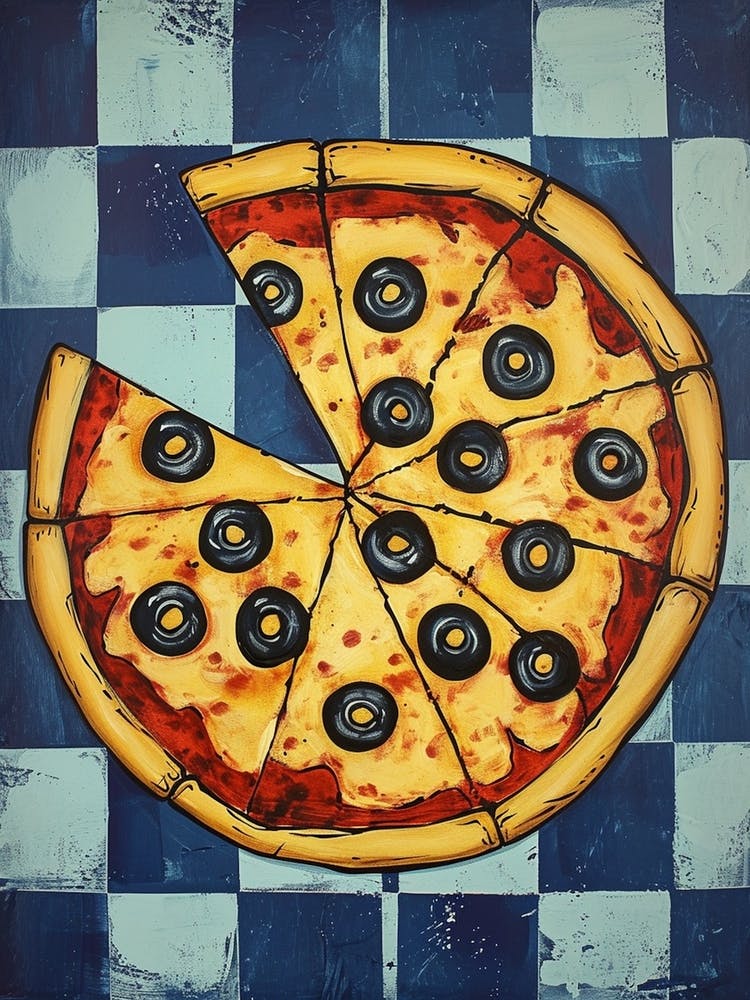 Pizza With Olives Blue Checkerboard 4
