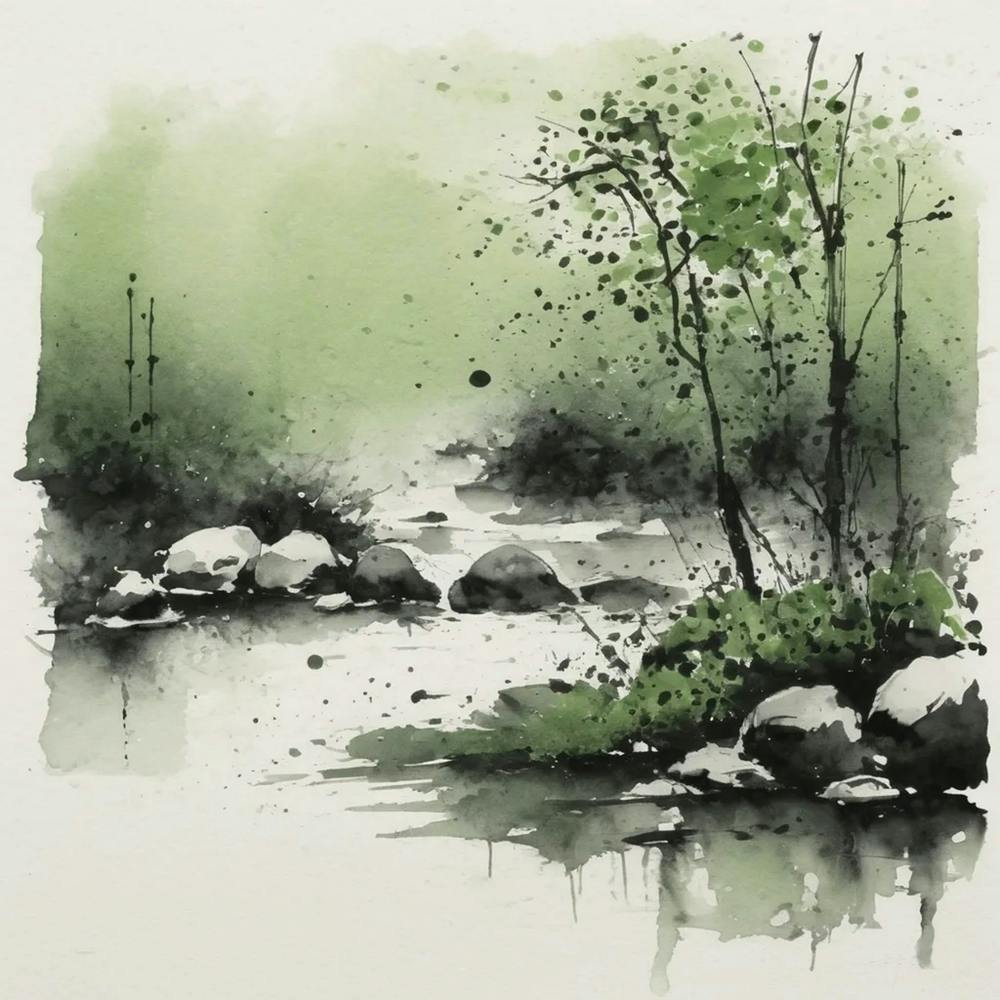 Watercolor Of A Stream