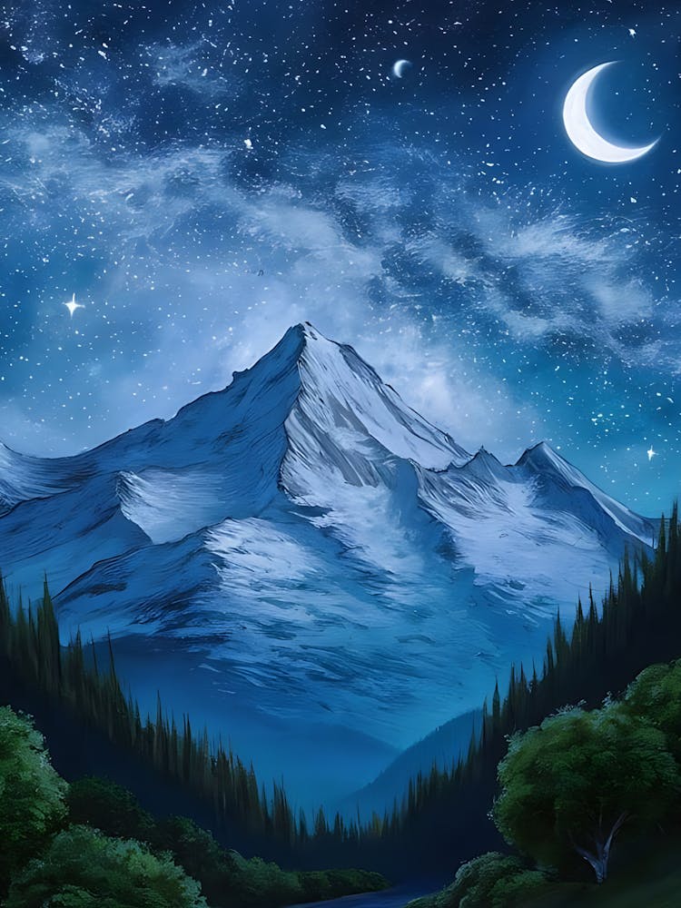 Night Sky With Mountains