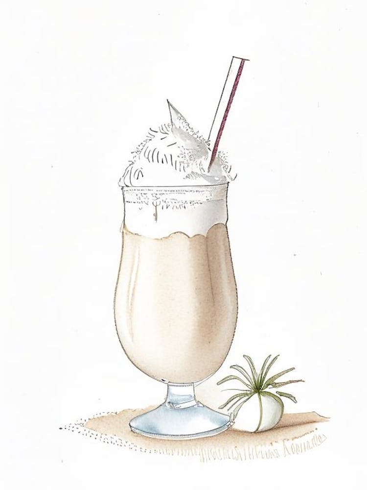 Coconut Milkshake Dairy Food Pencil Illustration 3