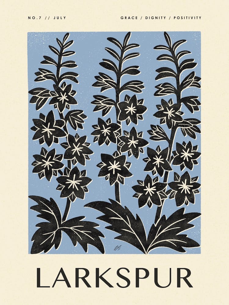 Rustic July Birth Flower Larkspur Black Blue