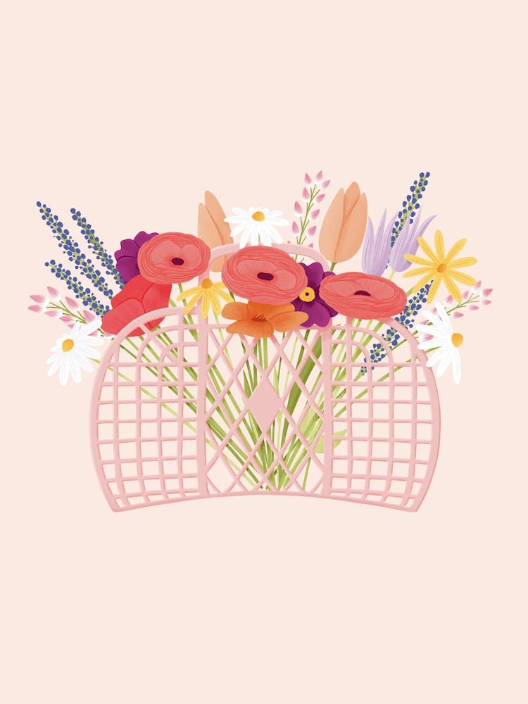 Illustration Of Basket With Flowers