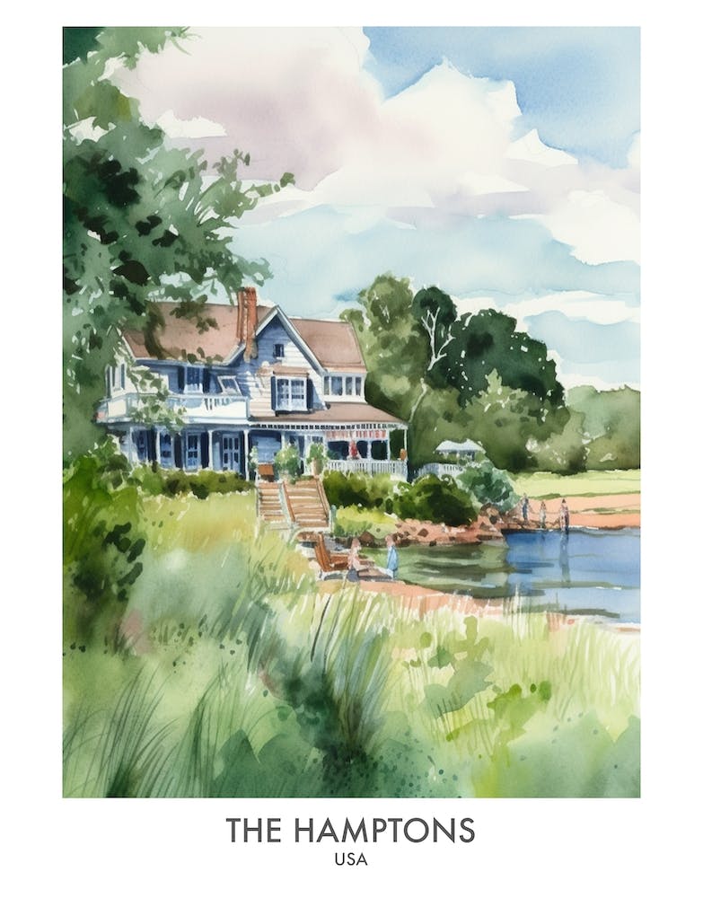 The Hamptons 7 Watercolour Travel Poster