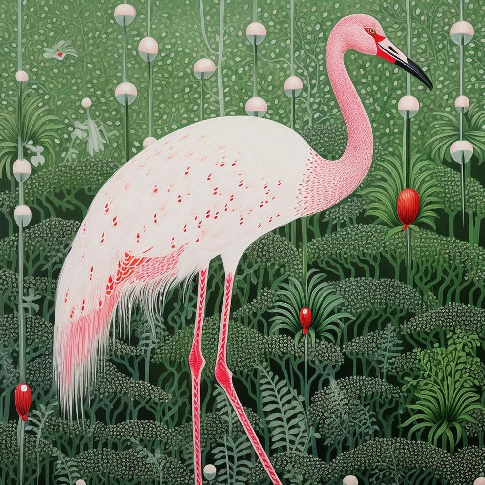 Ohara Koson Inspired Bird Painting Flamingo 2 Square