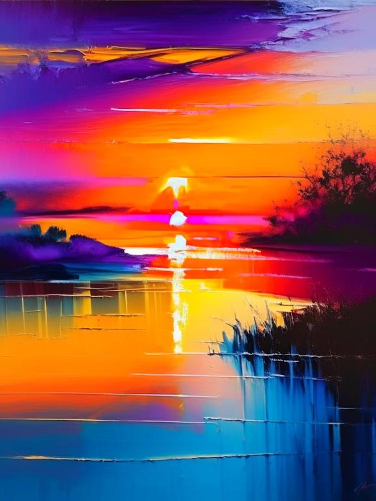 Sunrise Over River Waterscape Bright Abstract 1