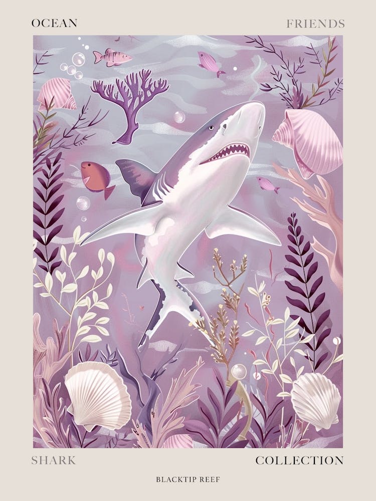 Purple Blacktip Reef Shark Illustration 3 Poster