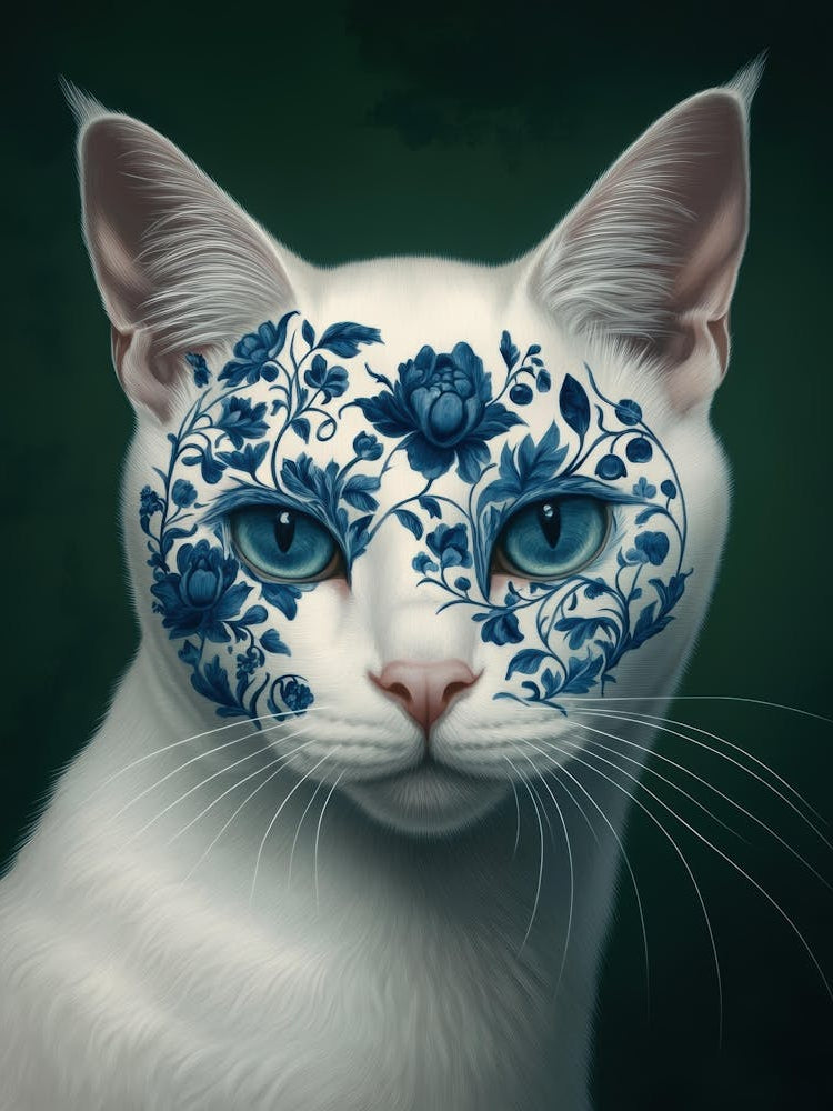 Cat With Blue Flowers