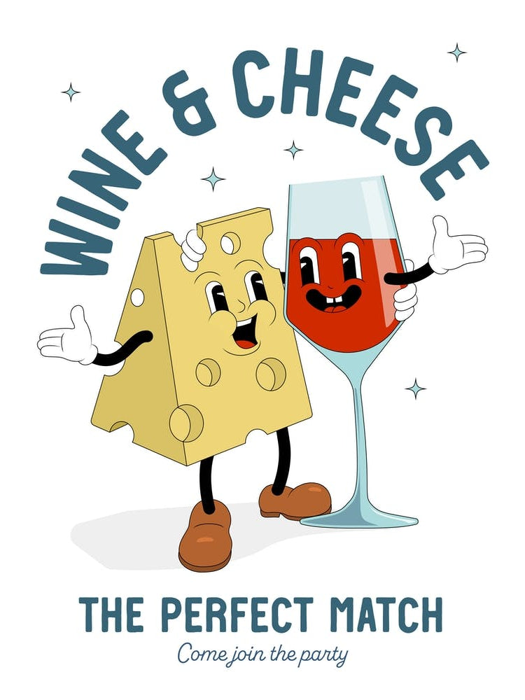 'Wine And Cheese' retro illustration